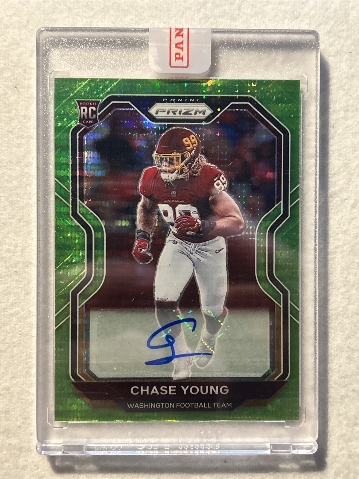2020 Panini Prizm Football Chase Young Neon Green Pulsar Rookie Auto #383