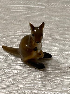 Vintage Bug House Miniature Bone China Kangaroo with Joey Figurine, Japan