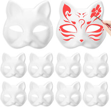 Mask,10 Pack Cat Mask Cat White Masks Base to Paint Blank Animal Mask Paper Fox