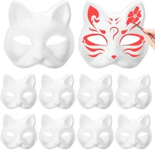 Mask,10 Pack Cat Mask Cat White Masks Base to Paint Blank Animal Mask Paper Fox 