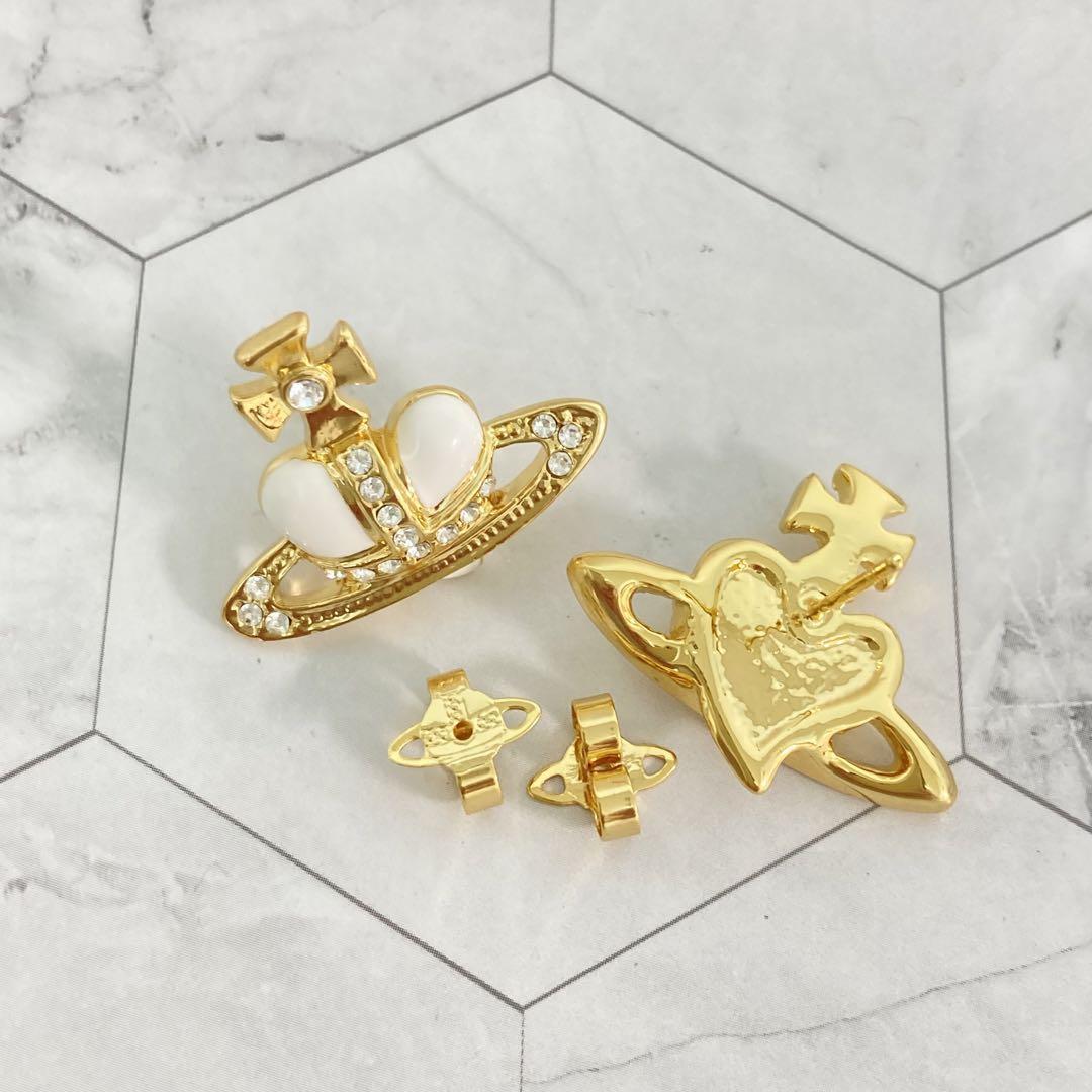 アクセサリー Vivienne Westwood pierce Vivienne Westwood Earrings Pierce Diamante Heart Gold White 2.5 cm