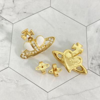 Vivienne Westwood Earrings Diamante Heart Gold White 2.5 cm w