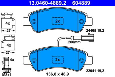 ATE 13.0460-4889.2 BRAKE PAD SET, DISC BRAKE REAR AXLE FOR CITROËN FIAT