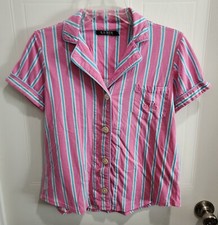 Lauren Ralph Lauren Women's Pajama Top Button Up Shirt Pink/Blue Striped Size S
