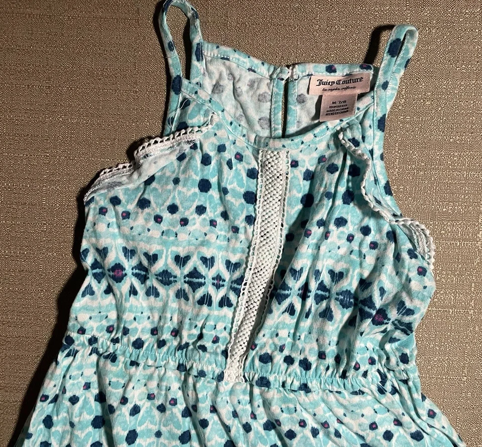 Juicy Couture девочек M 7/8 синий белый дизайн высоты низкого платье без рукавов оборки - Изображение 4 из 4
