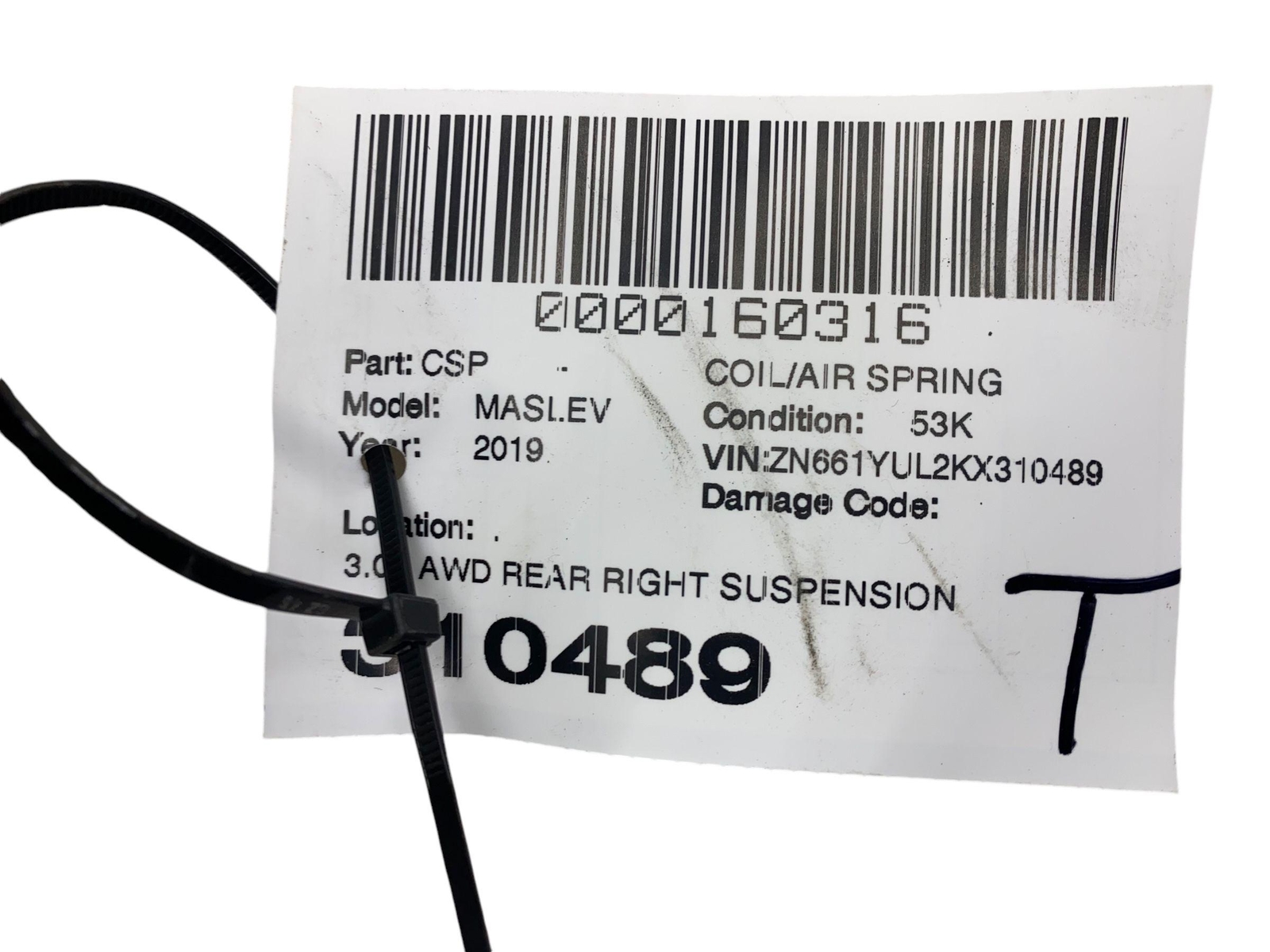 2017 - 2020 MASERATI LEVANTE M161 OEM REAR RIGHT SUSPENSION AIR COIL SPRING