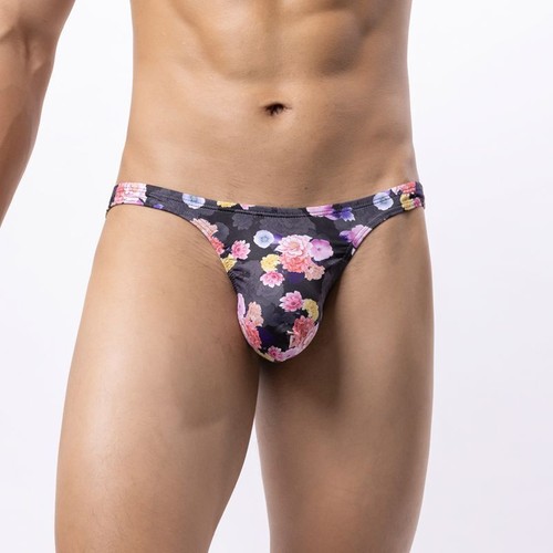 Men's Flower Printed Milk Silk Sexy Lingerie Thong T-Back Underwear Underpants - Picture 18 of 18