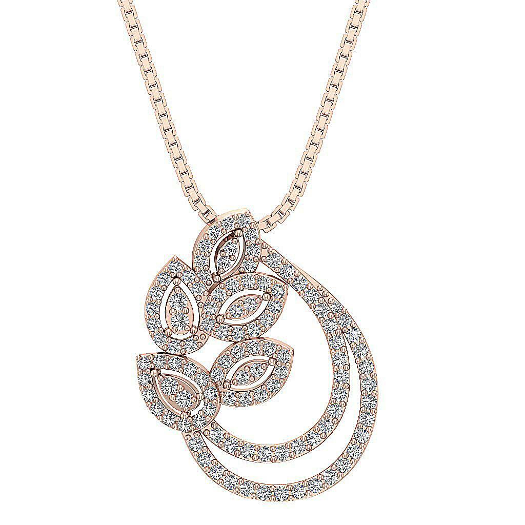 14K Rose Gold Designer Fashion Pendant Necklace I1 G Ct Round