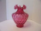 FENTON 11" VASE FINE DOT OPTIC COUNTRY CRANBERRY LARGE BULBOUS