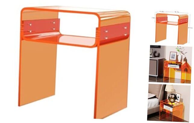 Orange Transparent Acrylic End Table - Compact and Stylish Bedside Small