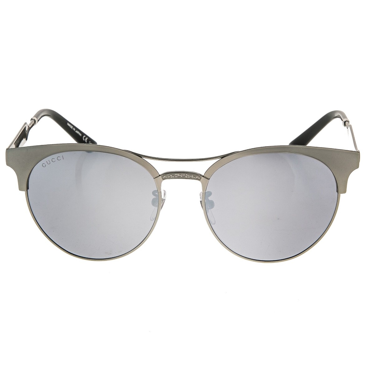 GUCCI 0075 GG0075S Ruthenium Silver Metal Filigree Mirrored