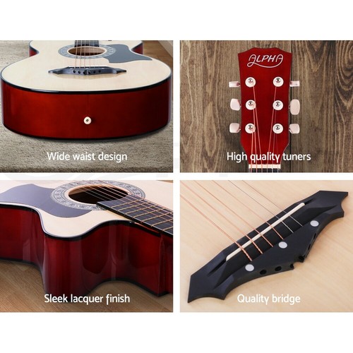 Alpha 38” Inch Acoustic Guitar Classical Wooden Folk Strings Capo Right/Left - Picture 10 of 19