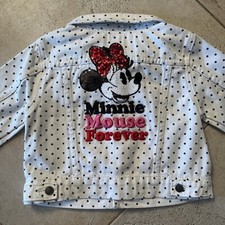 NWT Youth Girls Disney Store Minnie Mouse White Denim Jean Jacket Size 4