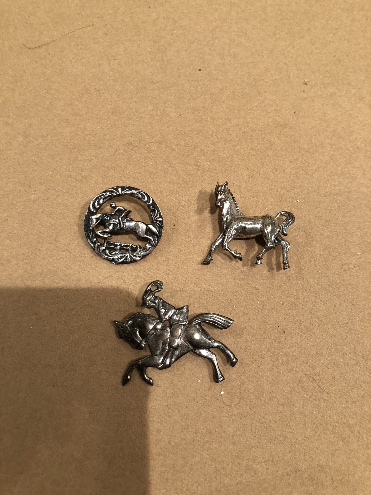 3 Vintage Sterling Silver Horse Pins Gem