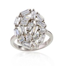 Sterling Silver Baguette Cut CZ Stones Oval Shape Ladies Ring