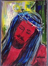 PIERANGELO PIAZZO QUADRO DIPINTO A OLIO SU TELA ECCE HOMO CALORE SU DI NOI 1974