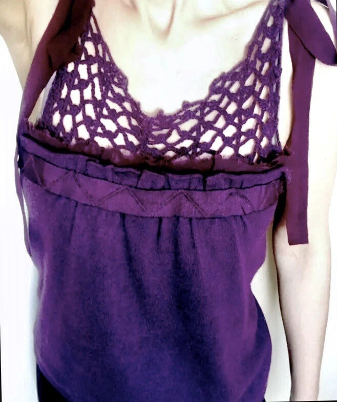 Camiseta sin mangas ALBERTA FERRETTI‬‬ mezcla cachemir gasa crochet púrpura 10 UK/S - M Foto 4 de 4