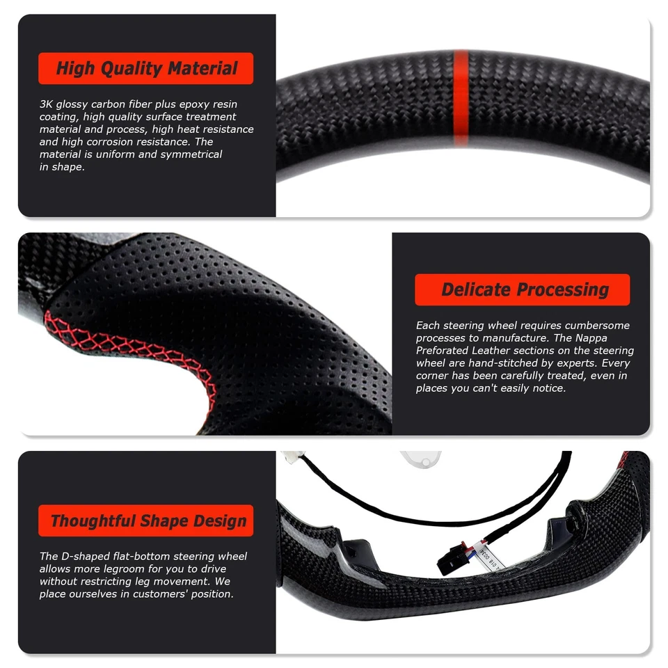 Real Carbon Fiber Steering Wheel For Chevrolet Silverado Blazer 2019+ w/Heated - Image 3 of 4