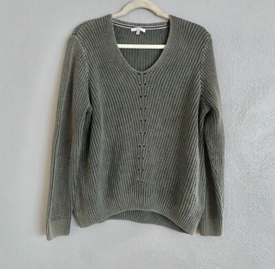 Karissa & Me Sweater Size Small Green V-Neck Ribbed