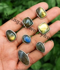 Trendy Labradorite Gemstone 5PCS Rings Lot 925 Silver Plated Wholesale Jewelry