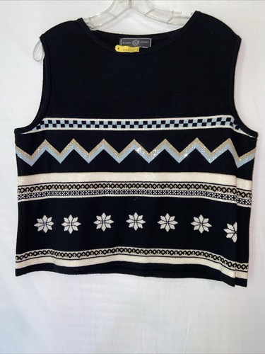 $195.00 St. John Sport Women's Lg Tank Top Mock Neck Blk/Wht Stripes Sequence - Picture 2 of 12