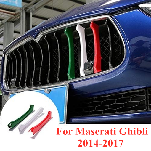 3pcs Italian Flag Grille Trim Strip Cover for 14-17 Maserati Ghibli