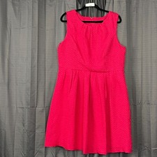 Ellen Tracy Shift Dress Womens 14W Hot Pink Chevron Sleeveless Zip Up Barbiecore