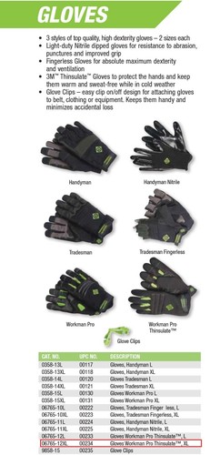 GREENLEE 06765-12XL Gloves Workman Pro Thinsulate™, XL - Picture 4 of 4