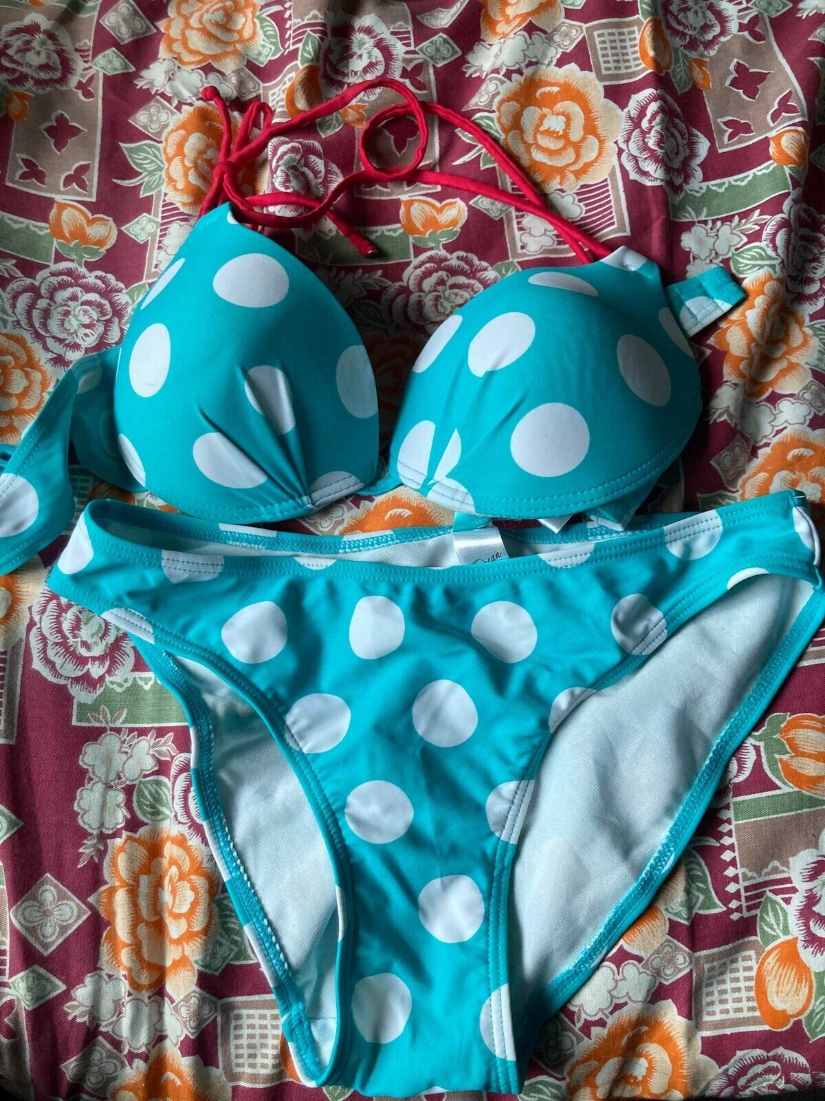 Ocean Club Spotted White Blue Bikini Set UK 10 EU 38 Gem