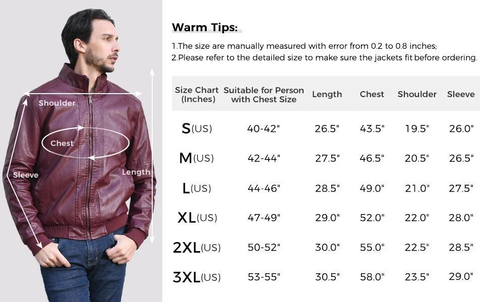 WenVen Men s Bomber Jacket Faux Leather Jacket Stand Collar Fleece Lined Outwear