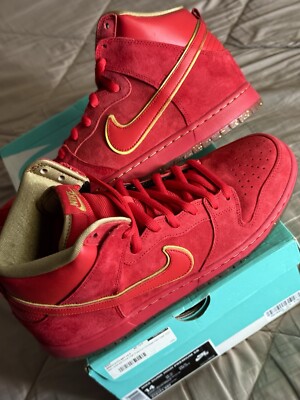 2014 Nike SB Dunk High Chinese New Year CNY University Red Gold Sz 14 313171 667