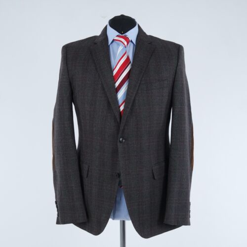 Herringbone HUGO BOSS Blazer 42R UK Size Grey Wool Sport Coat Designer Jacket - Picture 3 of 13