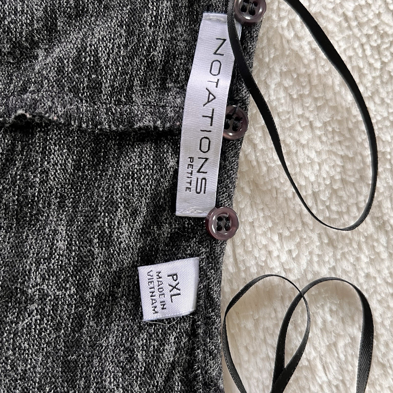 Notations 3/4 Roll-Tab Sleeve Top Black/Grey Heathered Petite XL