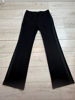 Roberto Cavalli Black Satin Dress Pants 44 Flat Front Flared Pockets