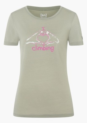 Super.Natural - W I love climbing Tee dried sage L Damen Merino Funktionsshirt