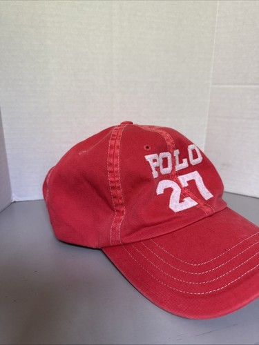 Polo Ralph Lauren Chino Distressed Baseball Cap Hat in Red One Size EUC - Picture 2 of 12