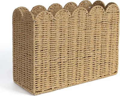Woven Natural Fibre Magazine Basket Boho Farmhouse Floor Book & Mail Organizer