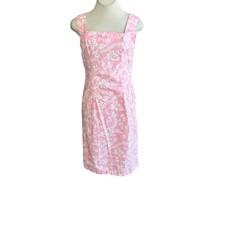 Vintage Handmade Dress 70s Style Pink Hawaiian Floral Fitted Sleeveless Sheath