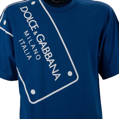 DOLCE & GABBANA Oversize DG Logo Cotton T-Shirt Dark Blue