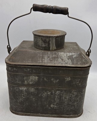Antique Vintage Tin Metal Coal Miner Construction Railroad Pail Lunch Box