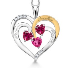 1.80 Ct Heart Shape Red Created Ruby Rhodium Plated Pendant with Chain
