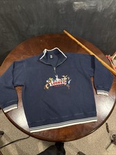 VTG Warner Bros Looney Tunes 1/4 Zip Sweatshirt Large Blue Embroidered Character