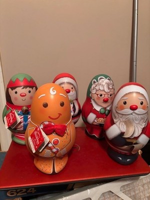 5 Russell Stover Christmas Holiday Candy Santa Tins Empty Santa & Mrs Claus +3