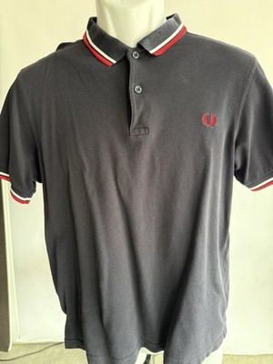 Fred Perry Twin Tipped Polo - Navy Blue W/ Red & White Piping - Men s Size L
