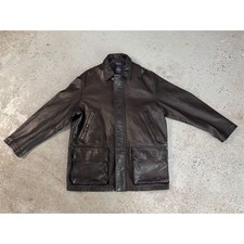 Nautica Mens Leather Barn Coat Brown Insulated Field Jacket Removable Liner 42
