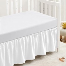 SiinvdaBZX White Crib Skirt Dust Ruffle, Microfiber Crib Bedskirt for Baby