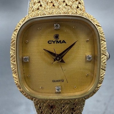 Cyma Watch Women 22mm Gold Dial Gold Tone Rectangle 806 New