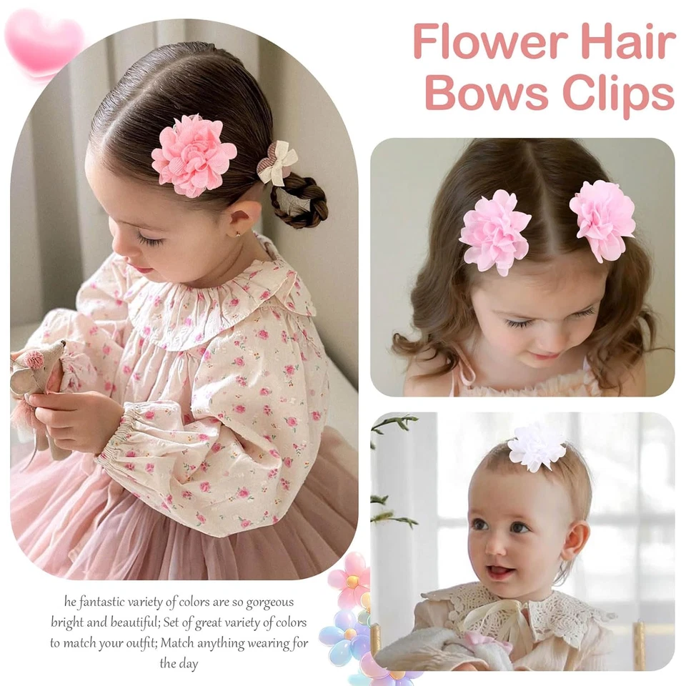 40Pcs 2» цветок Baby волосы банты зажимы, шифоновое цветок крошечные заколки тонкий Baby H - Изображение 3 из 4