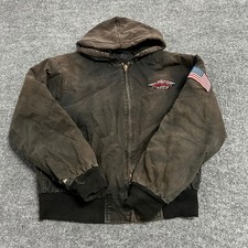 Snap-on Jacket Mens Size L Black Cotton Canvas Distressed Hooded Workwear Rips
