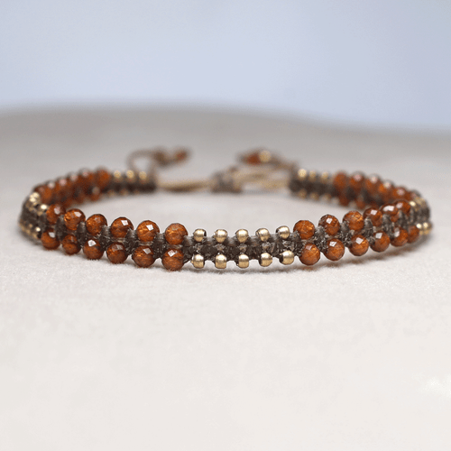 Bracciale Cristallo Micro Macramè Fatto a Mano Granato Hessonite Naturale Fuoco - Foto 9 di 10